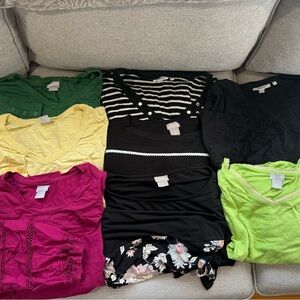 Chico's LOT of 8 Tops Sweaters Long Sleeve Tees Pink Green Black Yellow Size 2